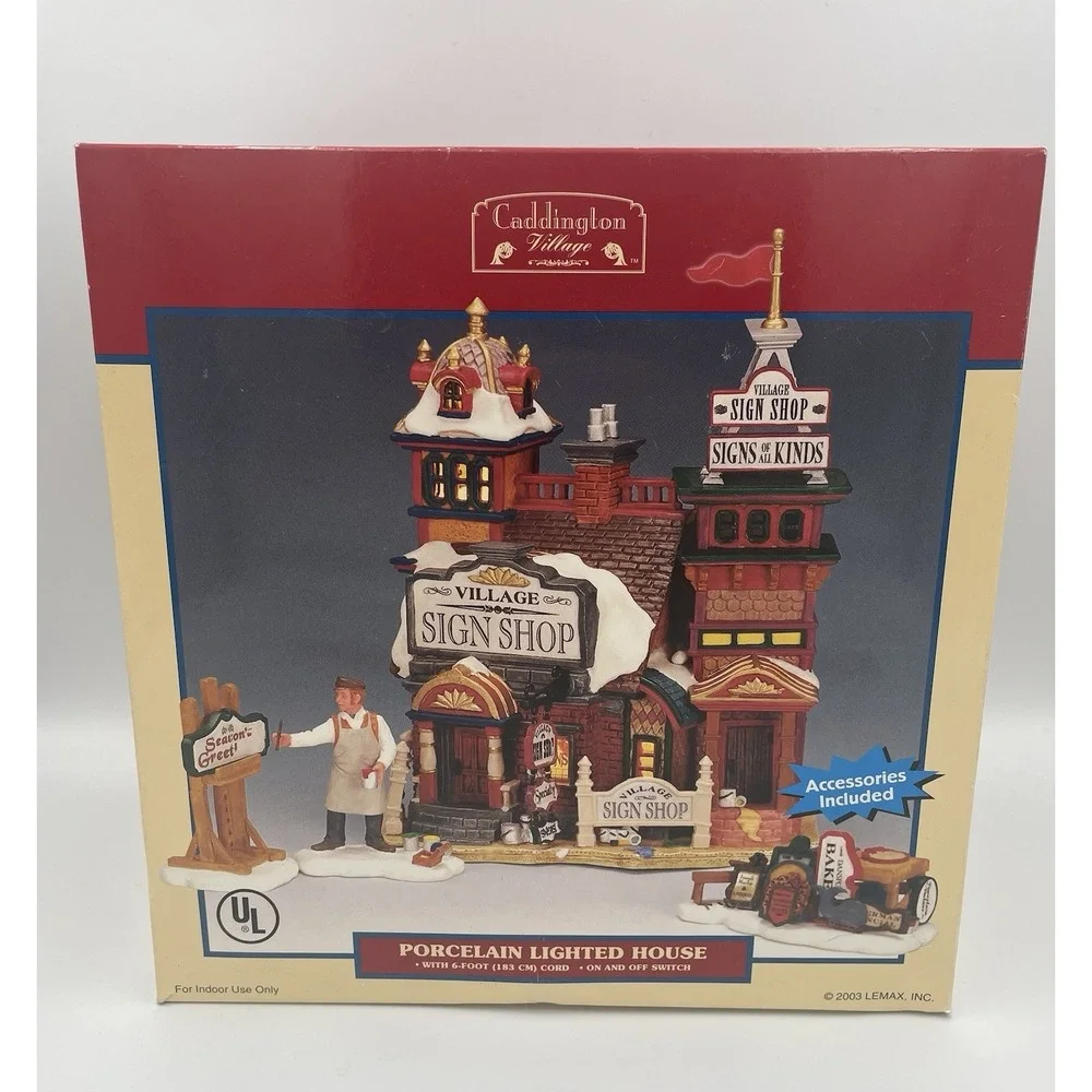 NOB LEMAX CADDINGTON VILLAGE Sign Shop 2003 Christmas Retired 35884M Light Cord